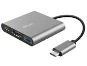 Capa do artigo Adaptador trust dalyx 3 em 1 multiport usb-c / usb-a usb-c hdmi 2.0 cor aluminio