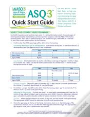 Ages & Stages Questionnaires (Asq-3) Quick Start Guide