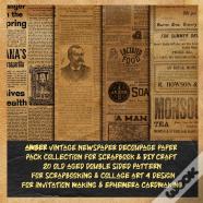 Amber Vintage Newspaper Decoupage Paper Pack Collection For Scrapbook & Diy Craft 20 Old Aged Double Sided Pattern For Scrapbooking & Collage Art 4 Design For Invitation Making & Ephemera Cardmaking