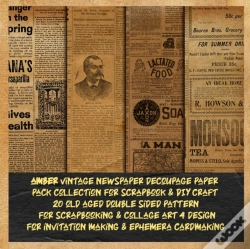 Capa do artigo Amber Vintage Newspaper Decoupage Paper Pack Collection For Scrapbook & Diy Craft 20 Old Aged Double Sided Pattern For Scrapbooking & Collage Art 4 Design For Invitation Making & Ephemera Cardmaking