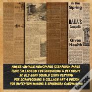 Amber Vintage Newspaper Scrapbook Paper Pack Collection For Decoupage & Diy Craft 20 Old Aged Double Sided Pattern For Scrapbooking & Collage Art 4 Design For Invitation Making & Ephemera Cardmaking