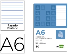 Capa do artigo Bloco de apontamentos pautado Liderpapel. Din. A6, 80 folhas