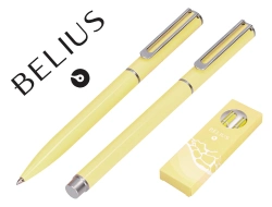 Capa do artigo Conjunto esferografica e roller belius endless summer amarelo prateado tinta azul caixa de oferta