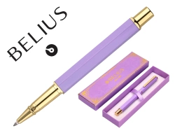 Capa do artigo Esferografica belius hexa corpo hexagonal roxo dourado tinta azul caixa de oferta