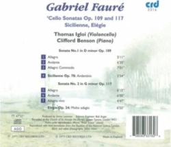 Capa do artigo Gabriel Fauré: Cello Sonatas Op. 109 and 117 - CD