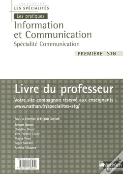 Capa do artigo Information Et Communication ; Spécialité Communication ; 1ère Stg ; Livre Du Professeur