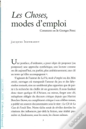Les Choses, Modes D'Emploi ; Comment On Lit Georges Perec