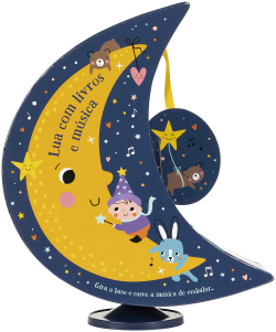 Lua com livros e música