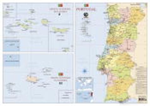 Mapa de Portugal (55,5 x 39,5) - 2 Faces - Plastificado de Parede