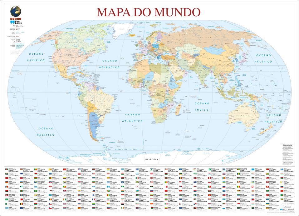 Mapa do Mundo (111,5 x 80,5 cm) - Plastificado de Parede