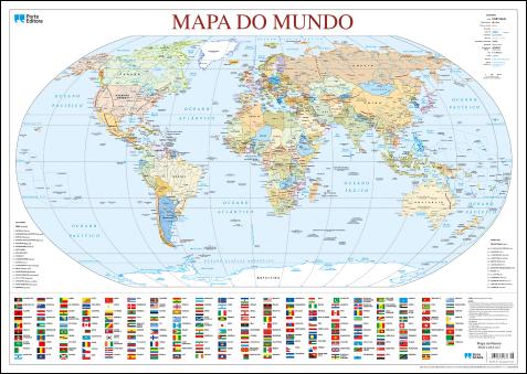 Mapa do Mundo (55,5 x 39,5 cm) - Folha Plastificada
