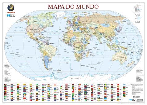 Mapa do Mundo (55,5 x 39,5 cm) - Plastificado de Parede