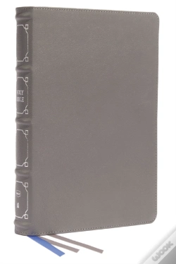 Capa do artigo Nkjv, Reference Bible, Classic Verse-By-Verse, Center-Column, Genuine Leather, Gray, Red Letter, Thumb Indexed, Comfort Print