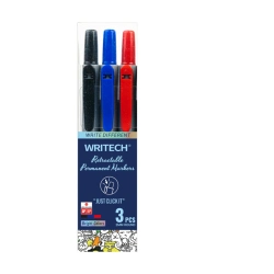 Capa do artigo Pack 3 Marcadores Permanentes Retrátil Writech Preto, Azul e Vermelho