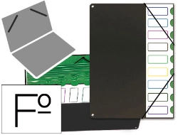 Capa do artigo Classification folder with 9 compartments, brown and black.