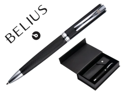 Capa do artigo Roller e estojo belius curve textura ponteada preto prateado tinta azul caixa de oferta