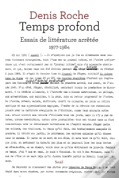 Temps Profond ; Essais De Littérature Arrêtée, 1977-1984